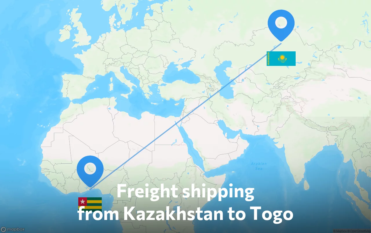 Shipping route from Kazakhstan to Togo