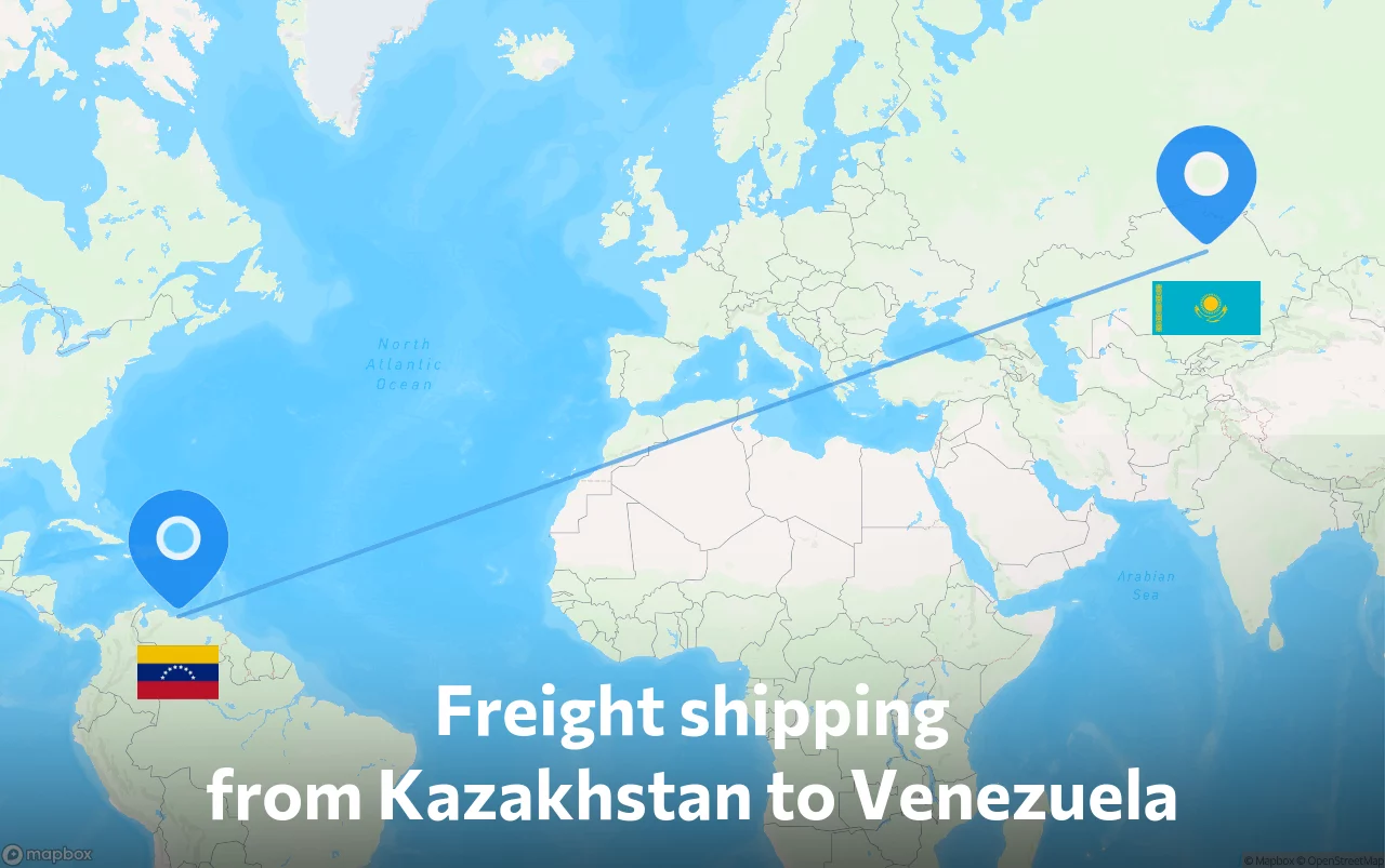 Shipping route from Kazakhstan to Venezuela