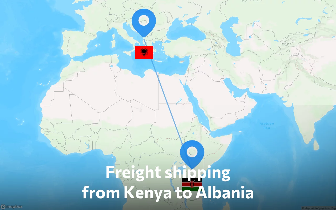 Shipping route from Kenya to Albania