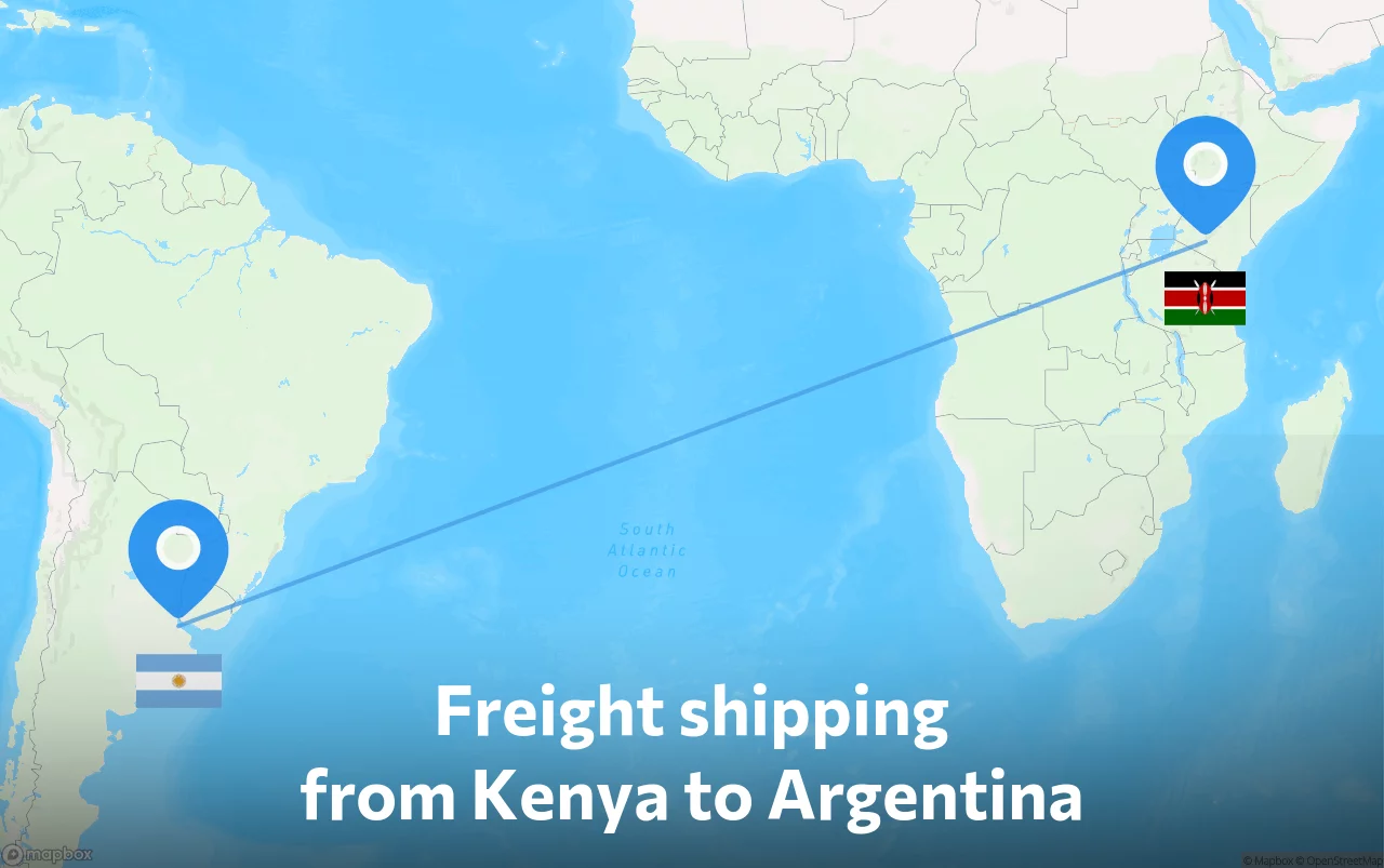 Shipping route from Kenya to Argentina