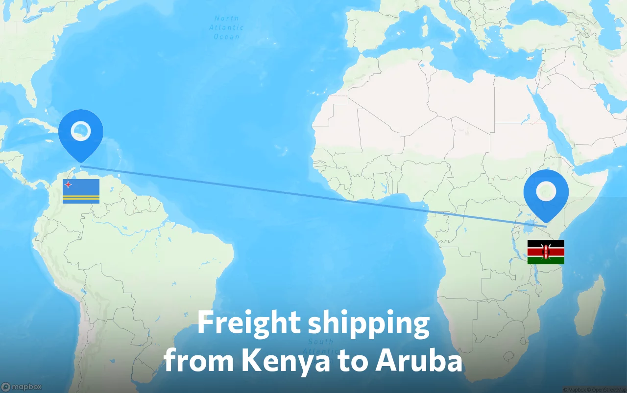 Shipping route from Kenya to Aruba