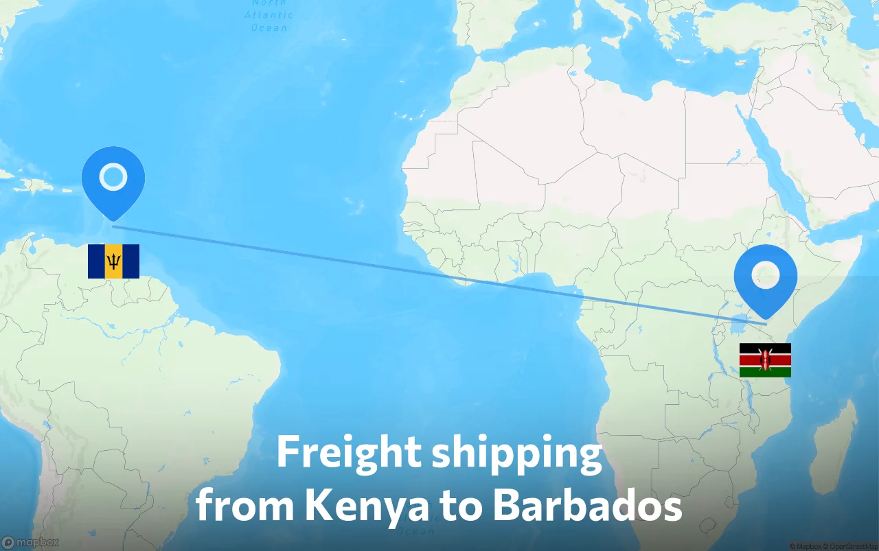 Shipping route from Kenya to Barbados