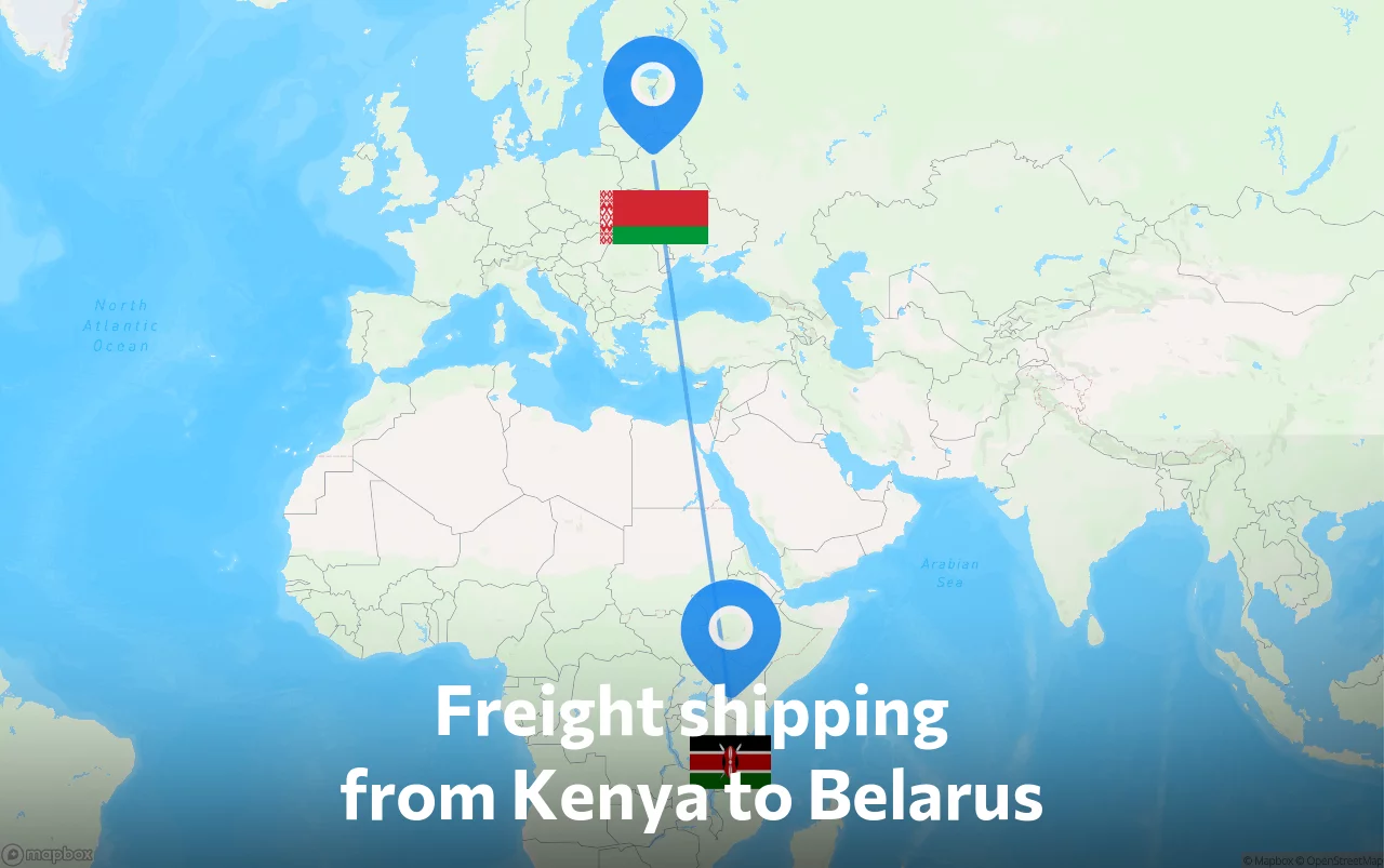 Shipping route from Kenya to Belarus
