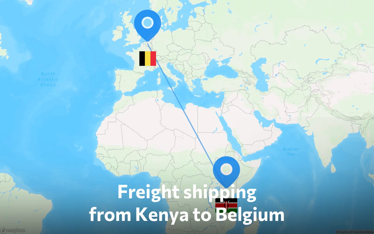 Shipping route from Kenya to Belgium