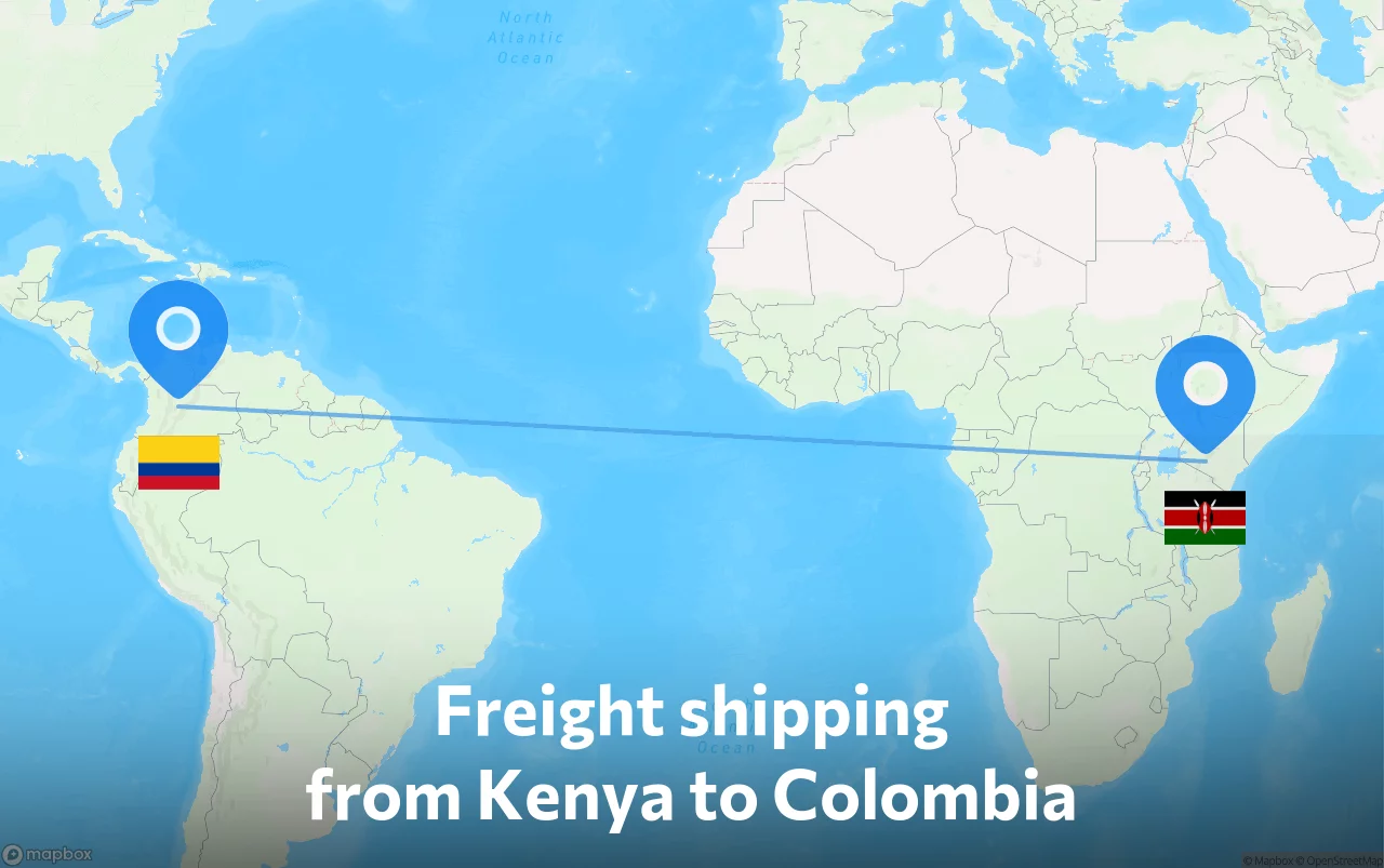 Shipping route from Kenya to Colombia