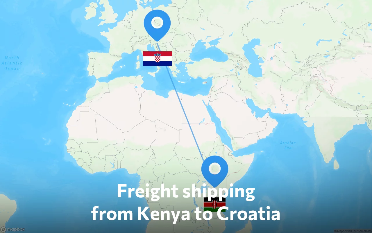 Shipping route from Kenya to Croatia