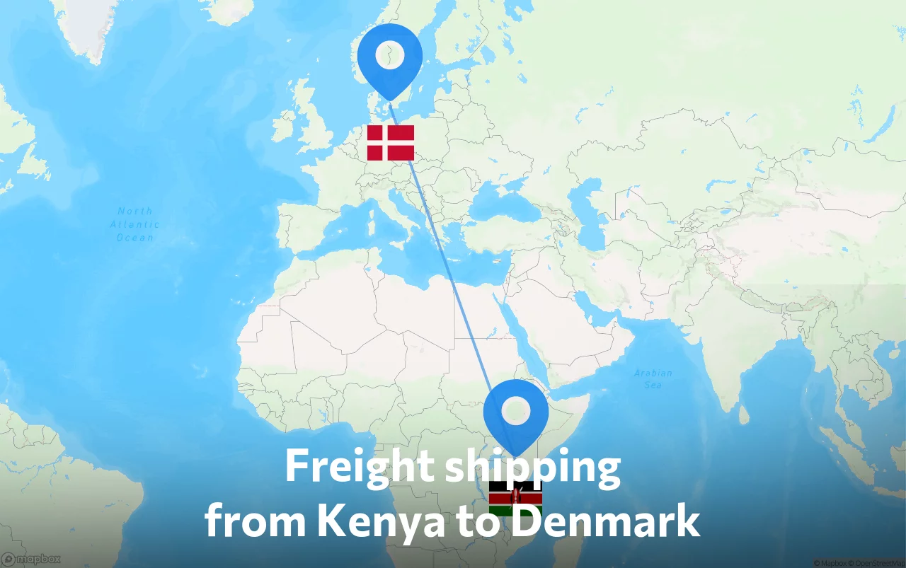 Shipping route from Kenya to Denmark