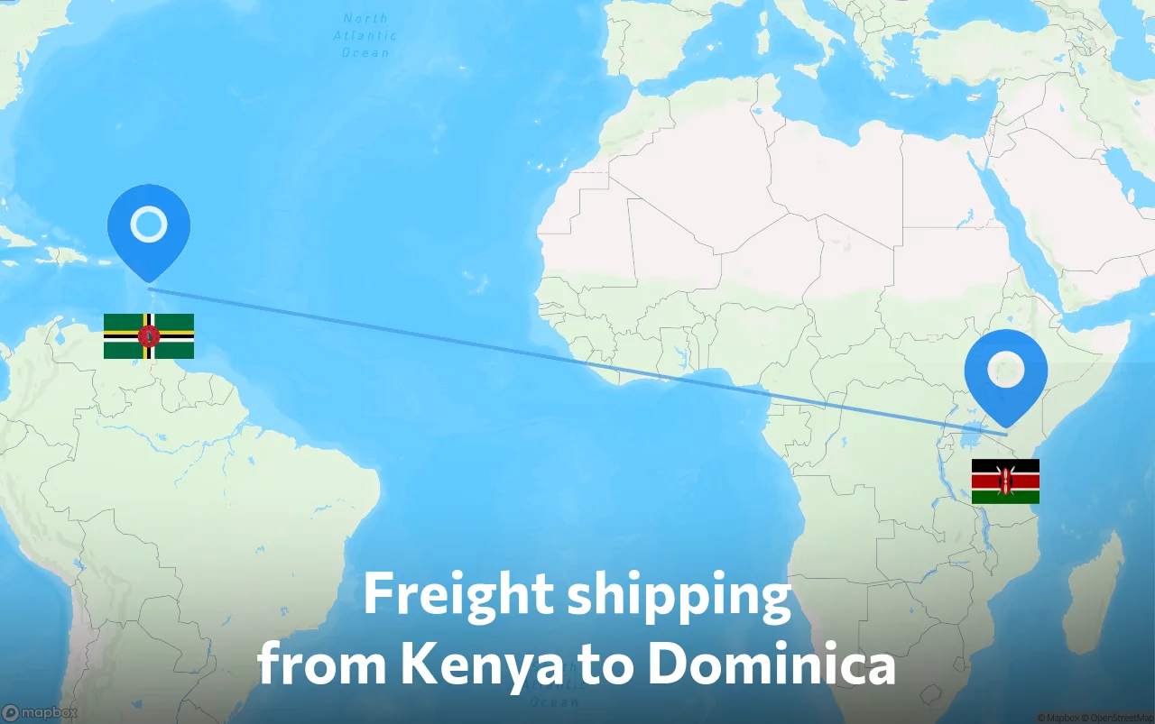 Shipping route from Kenya to Dominica