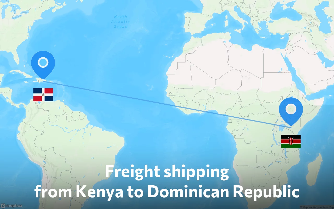 Shipping route from Kenya to Dominican Republic