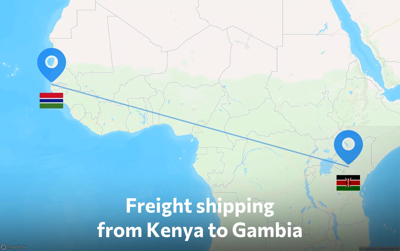 Shipping route from Kenya to Gambia