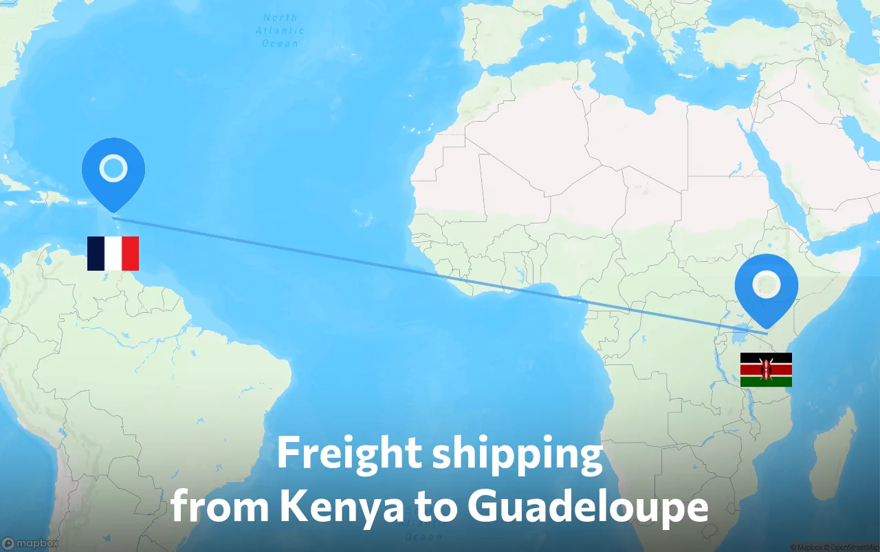 Shipping route from Kenya to Guadeloupe