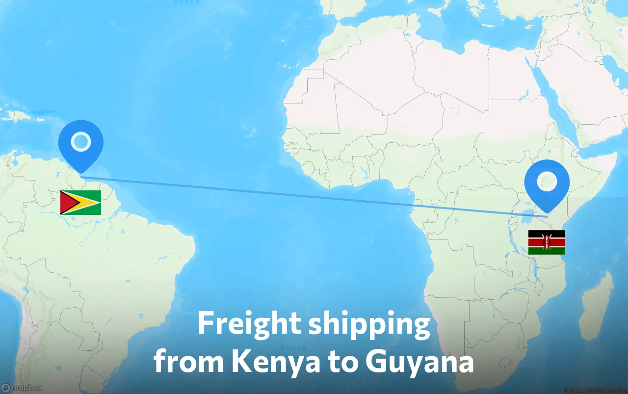 Shipping route from Kenya to Guyana