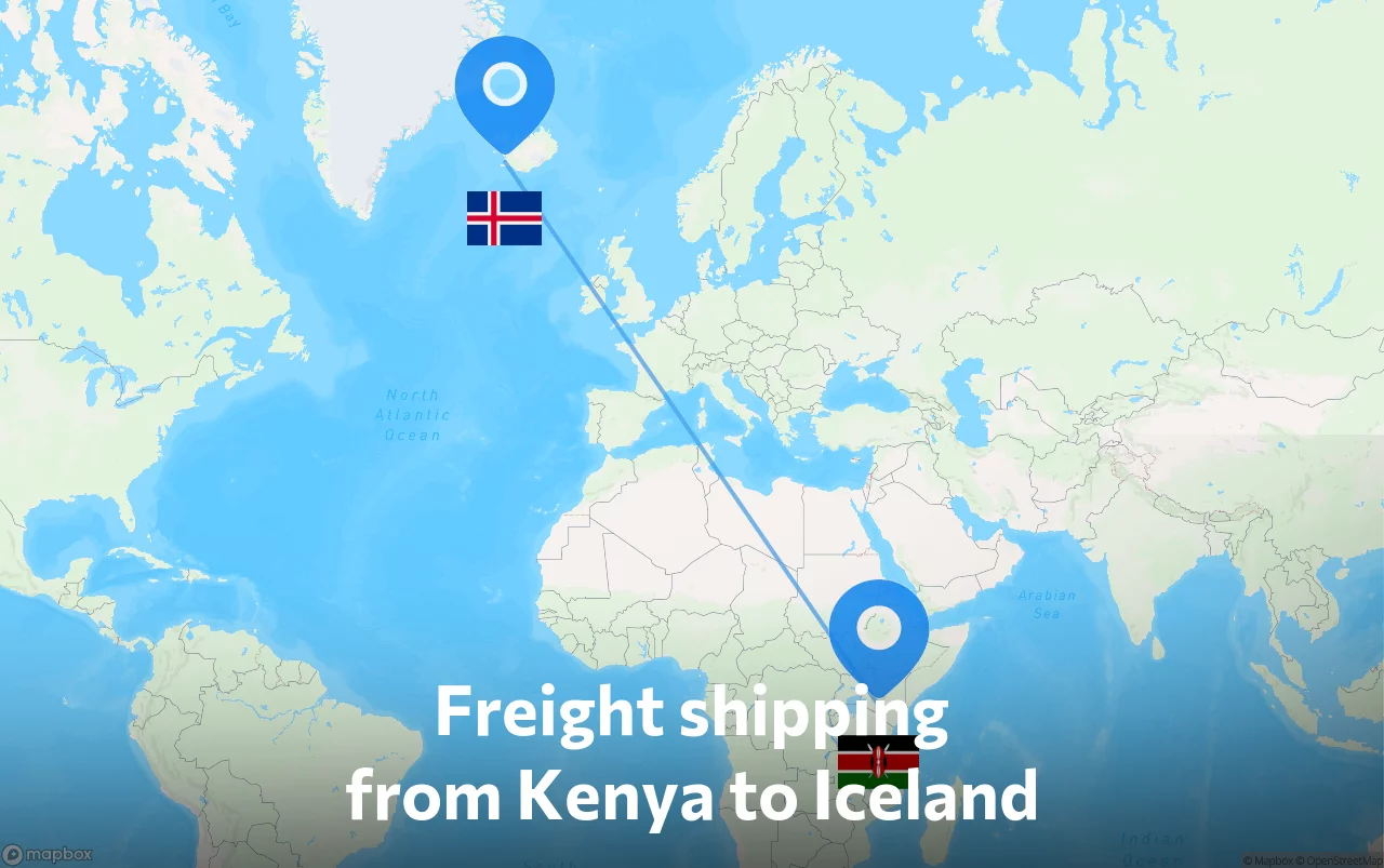 Shipping route from Kenya to Iceland