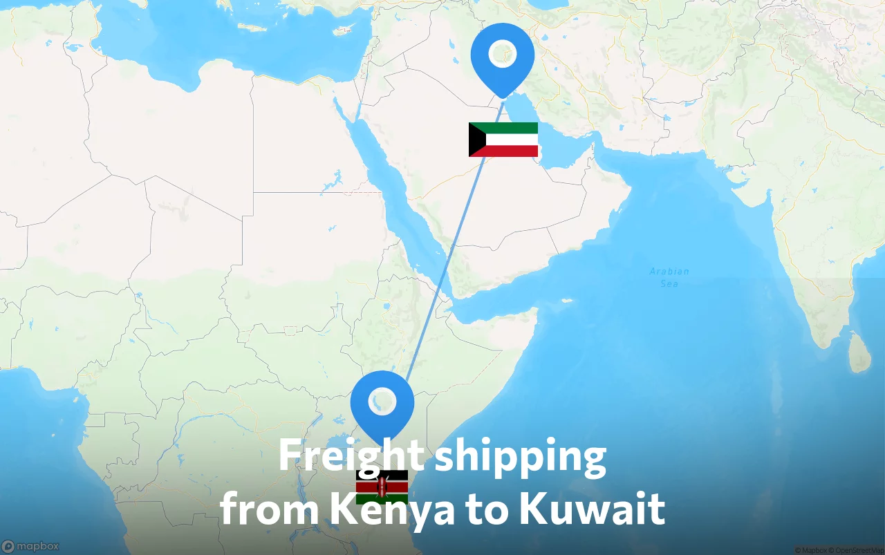 Shipping route from Kenya to Kuwait