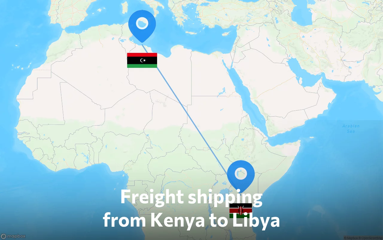 Shipping route from Kenya to Libya