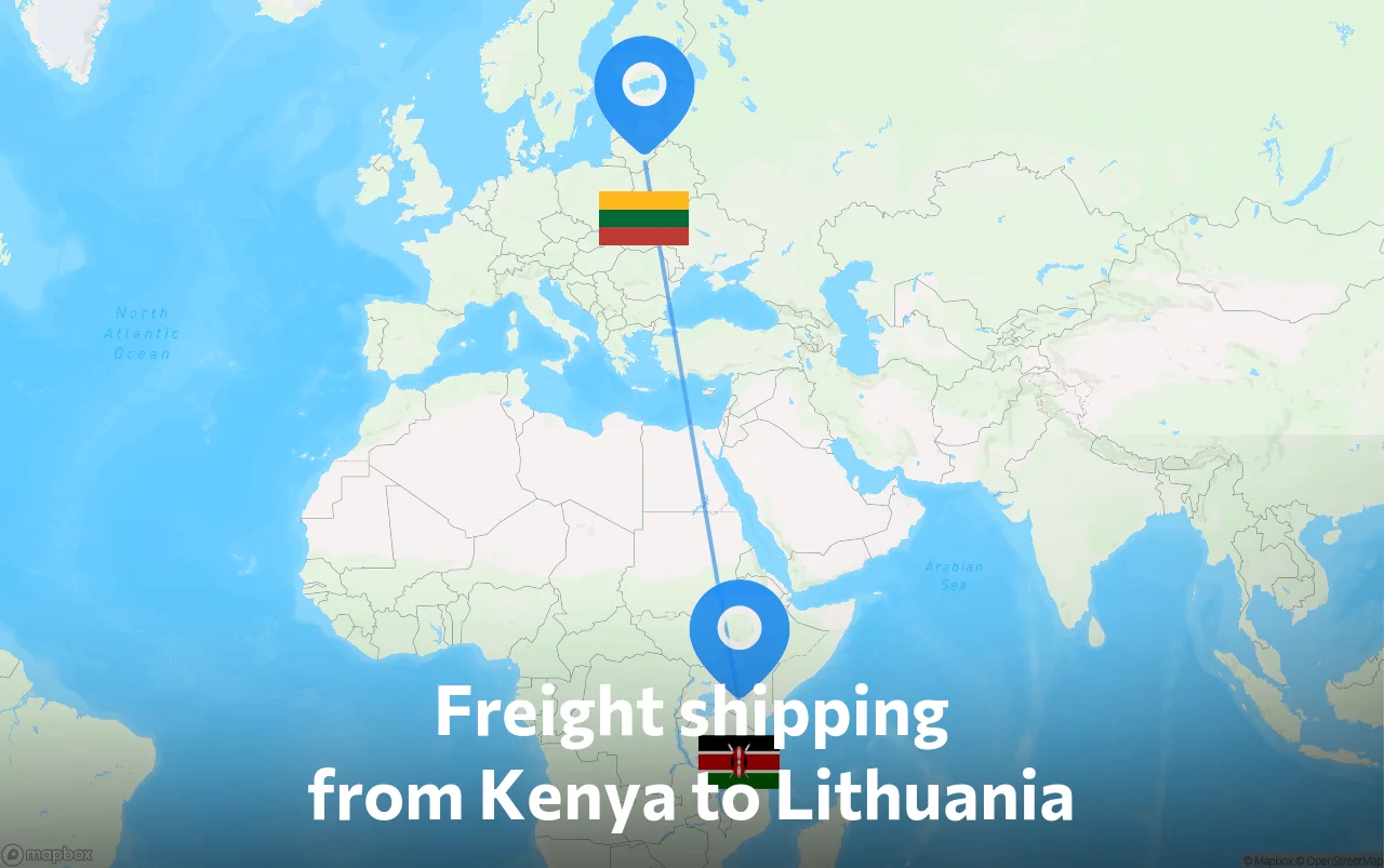 Shipping route from Kenya to Lithuania