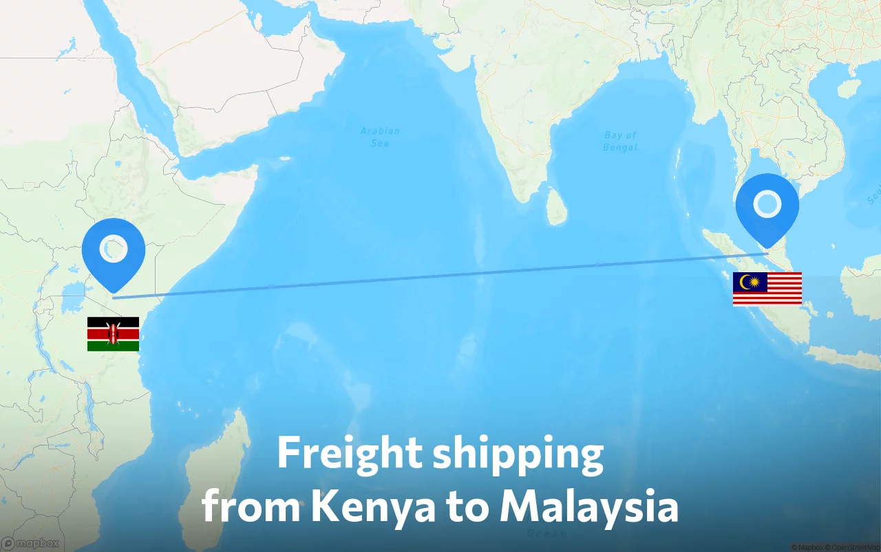 Shipping route from Kenya to Malaysia