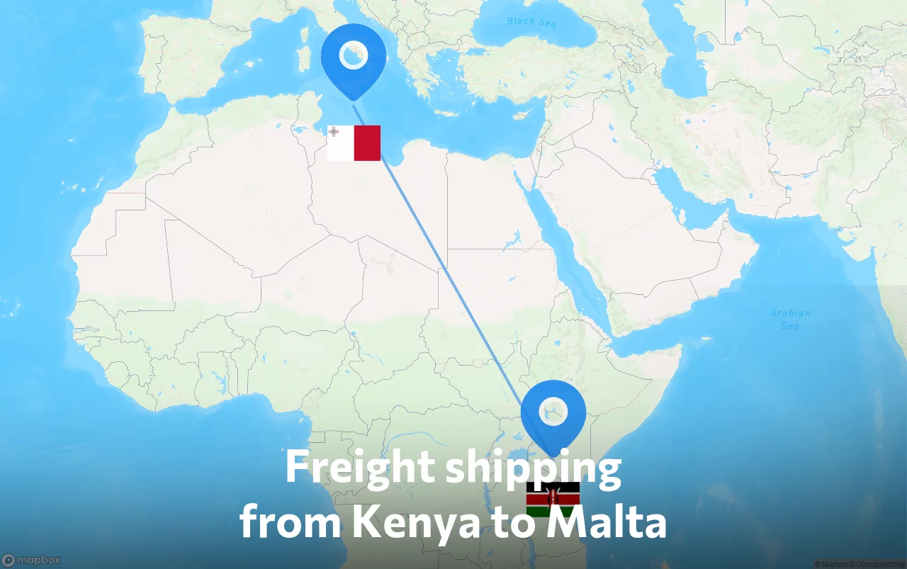 Shipping route from Kenya to Malta