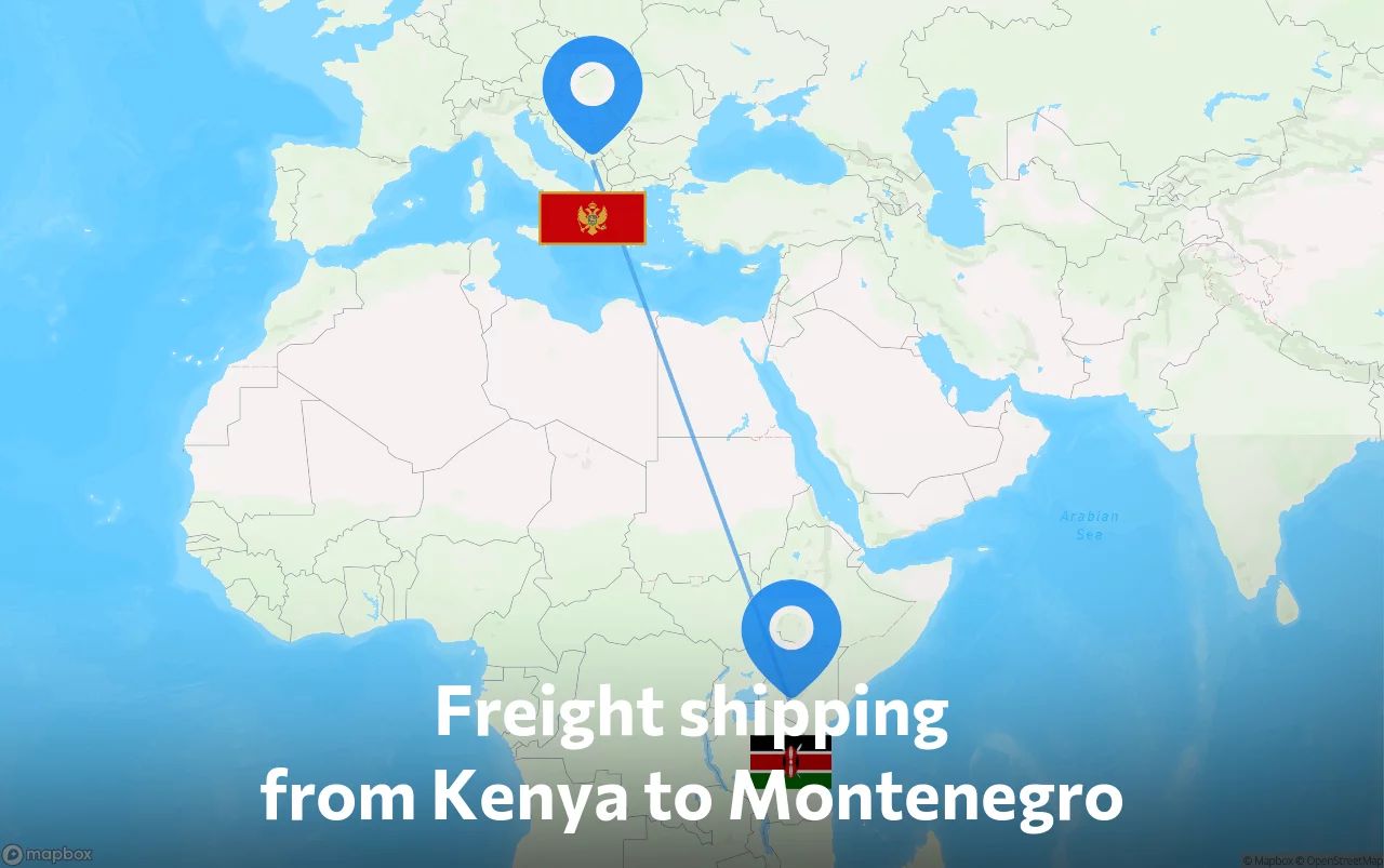 Shipping route from Kenya to Montenegro