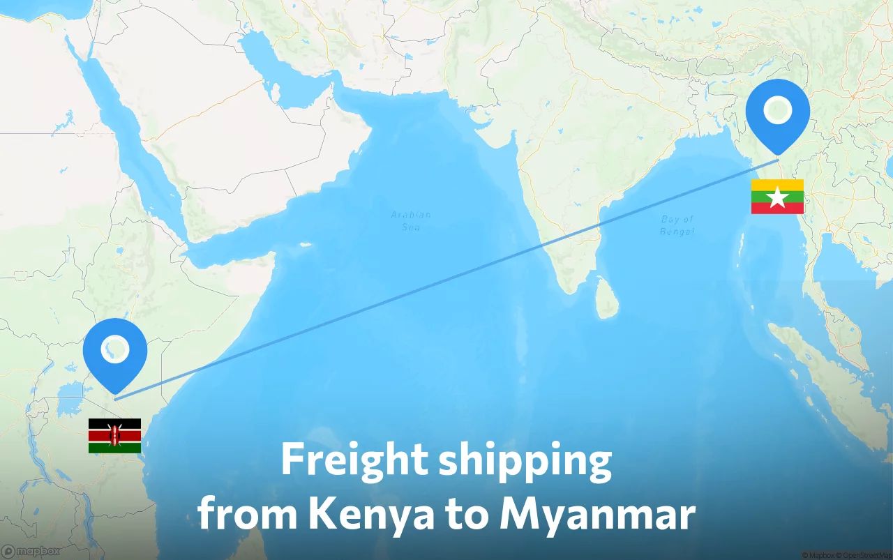 Shipping route from Kenya to Myanmar