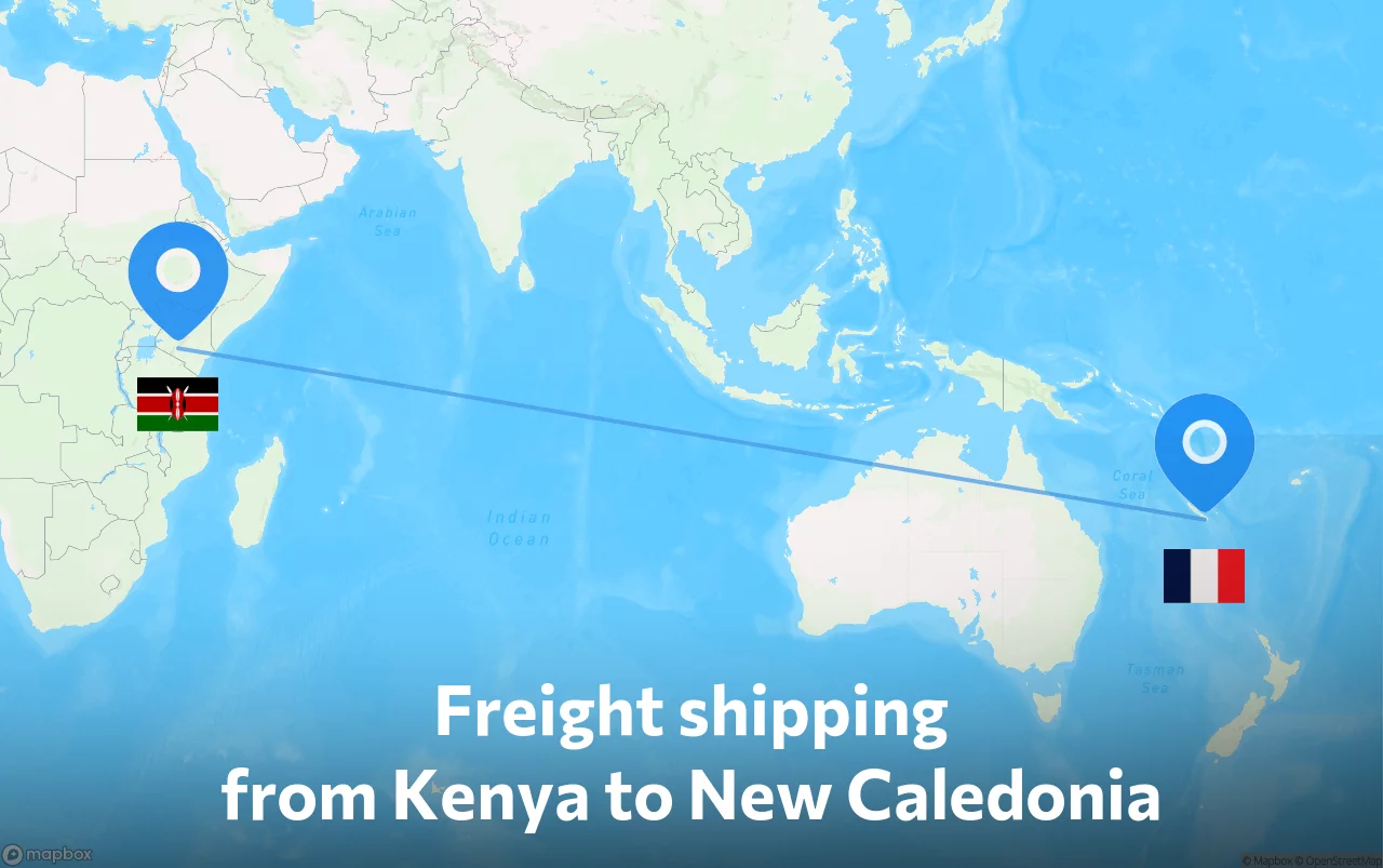 Shipping route from Kenya to New Caledonia