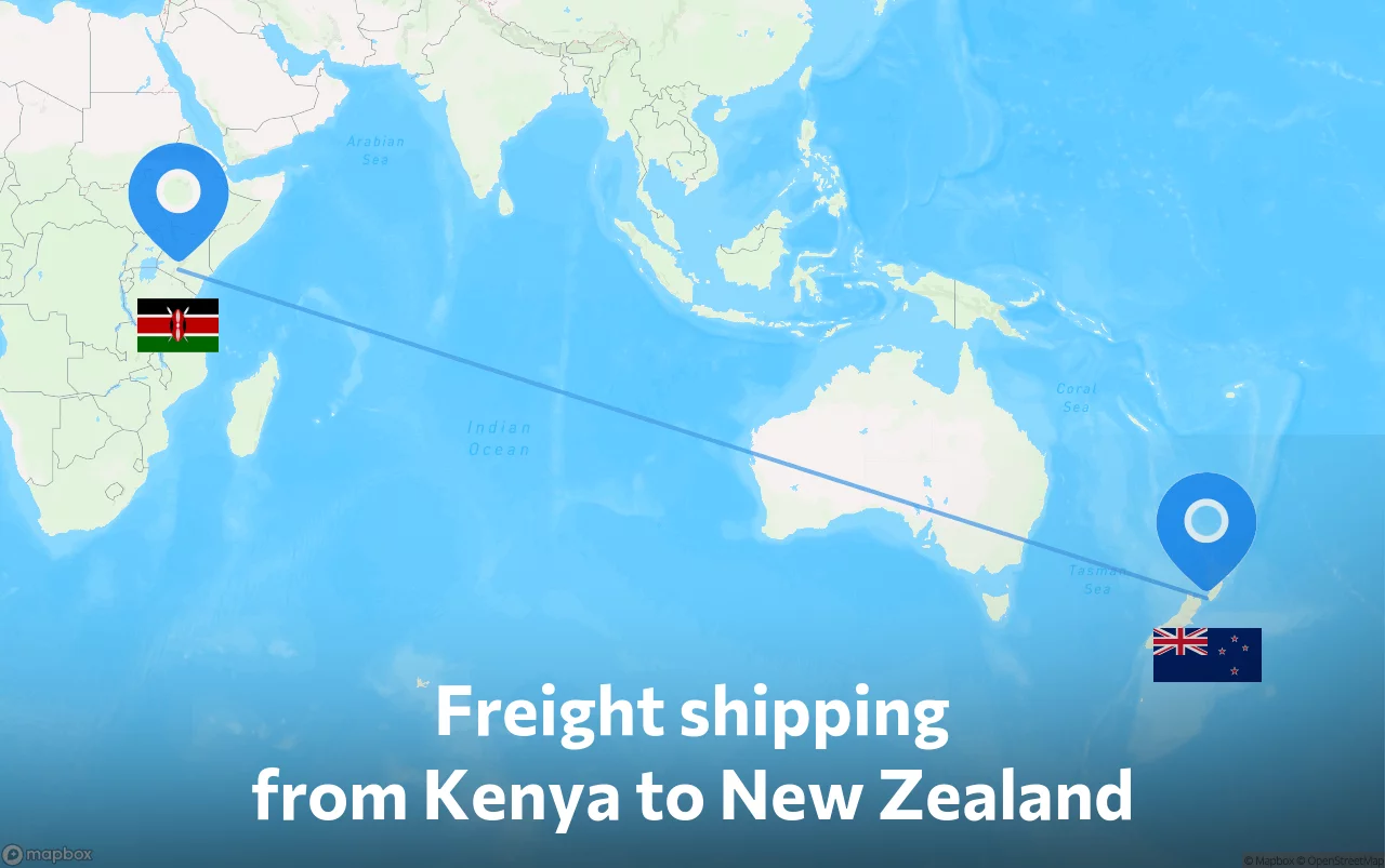 Shipping route from Kenya to New Zealand