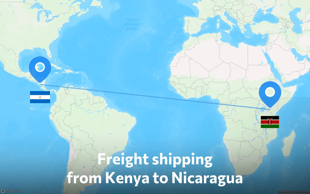 Shipping route from Kenya to Nicaragua