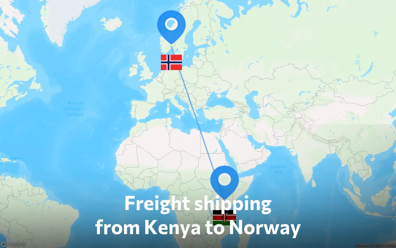 Shipping route from Kenya to Norway