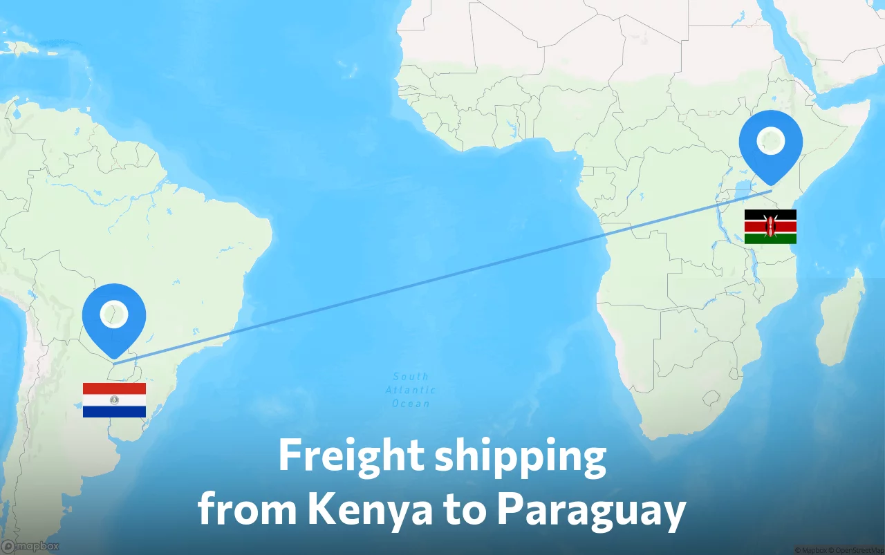 Shipping route from Kenya to Paraguay