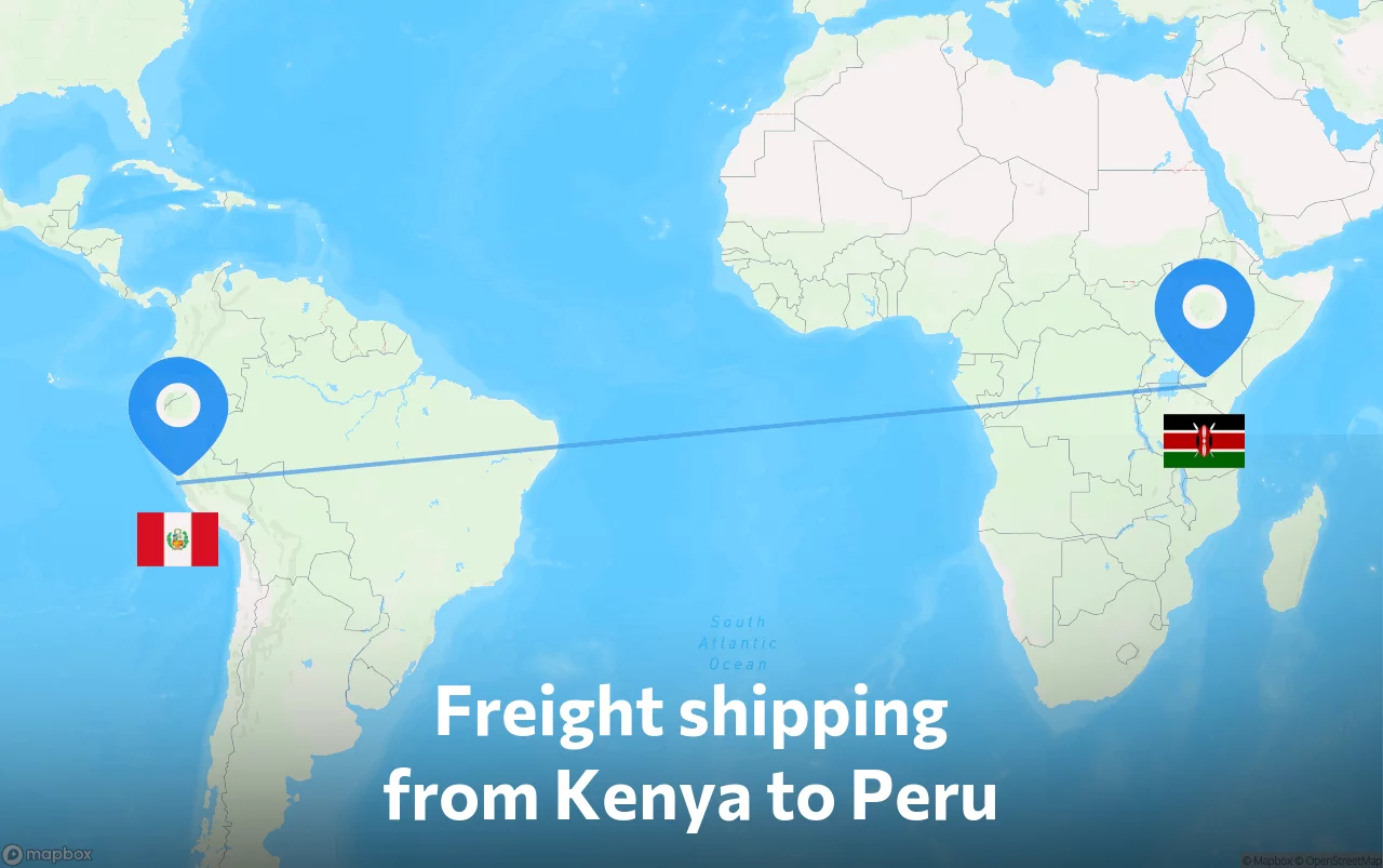 Shipping route from Kenya to Peru