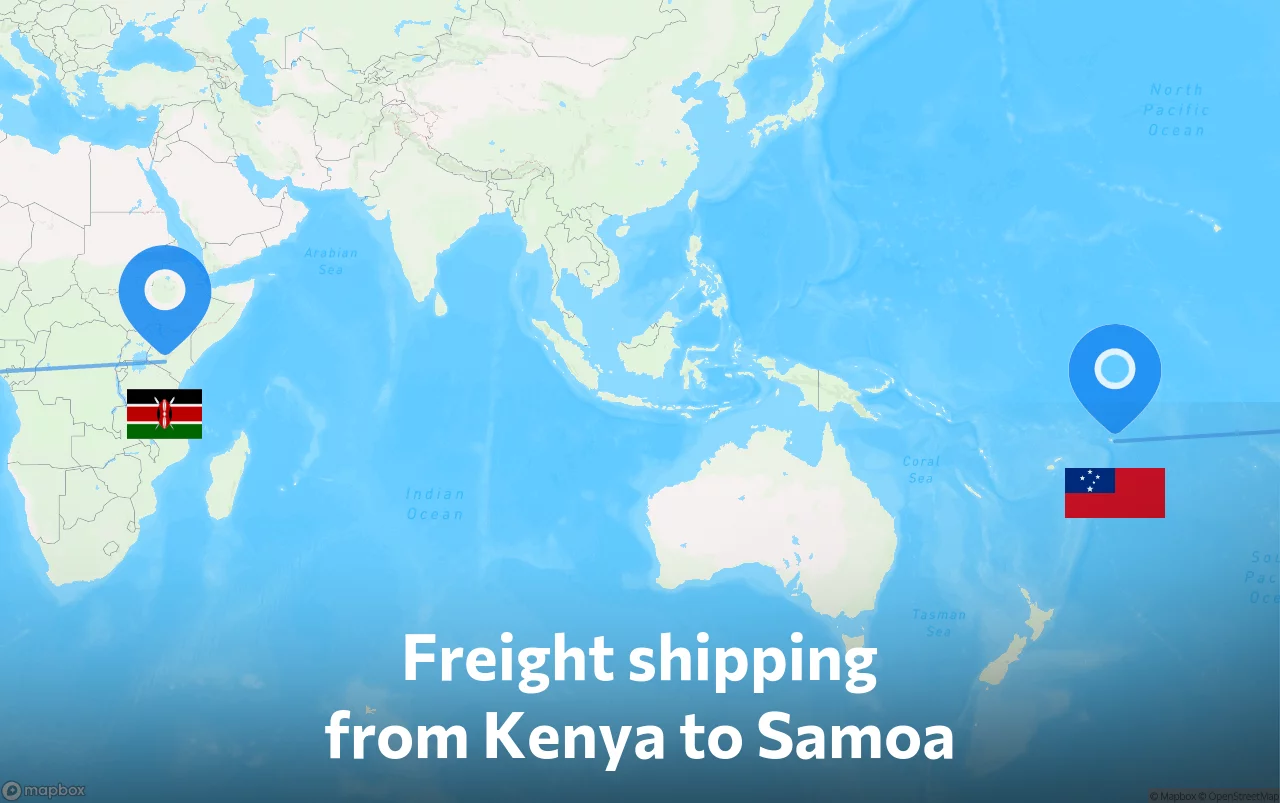 Shipping route from Kenya to Samoa