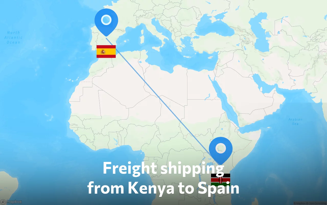 Shipping route from Kenya to Spain