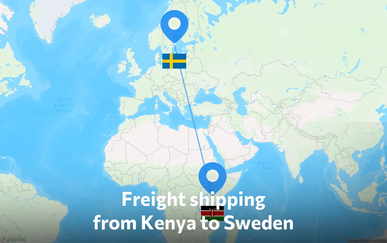 Shipping route from Kenya to Sweden