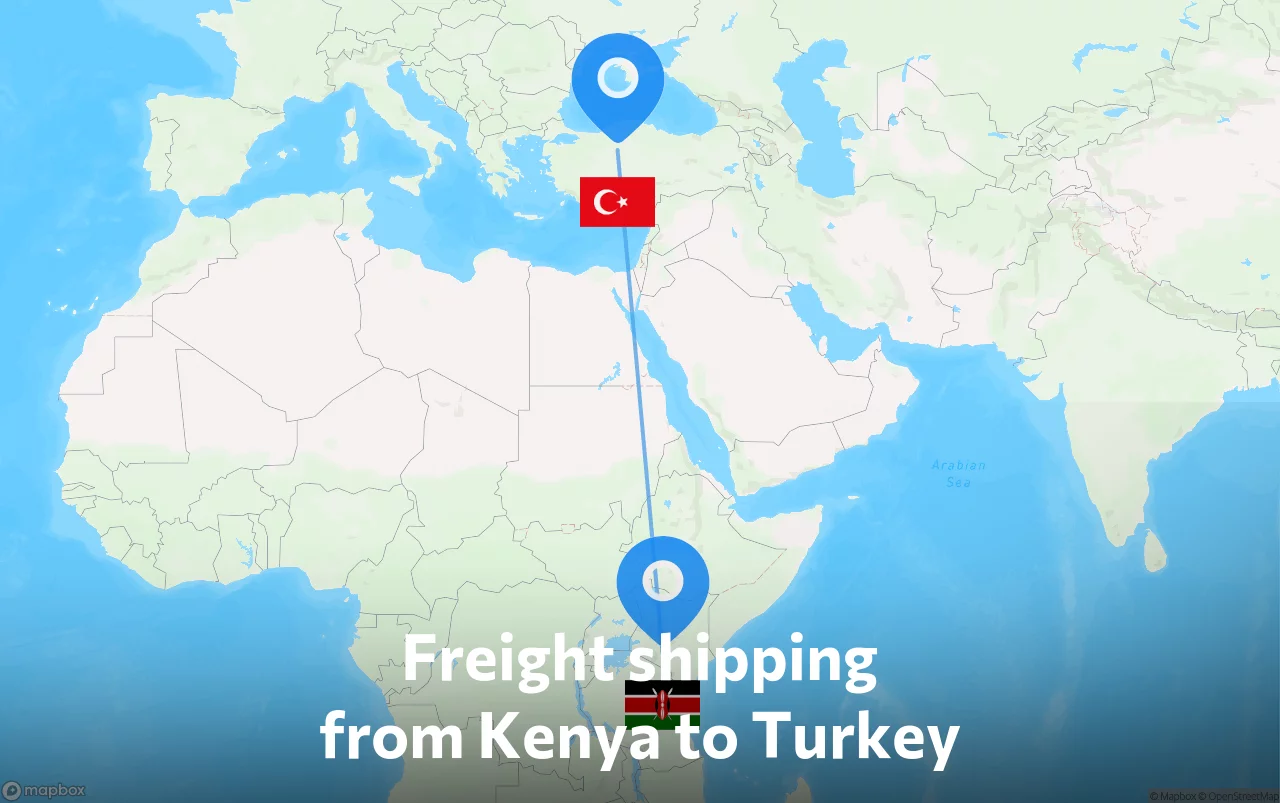 Shipping route from Kenya to Turkey