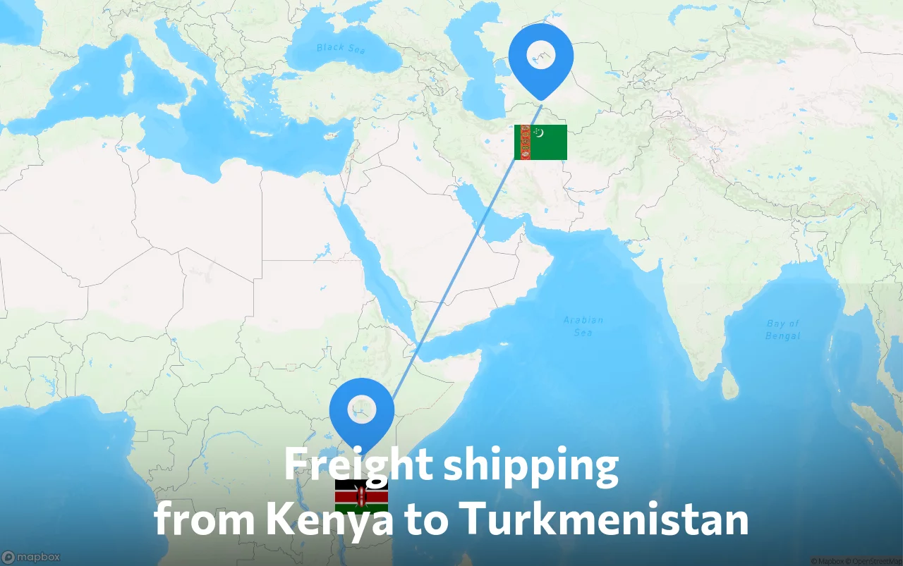 Shipping route from Kenya to Turkmenistan