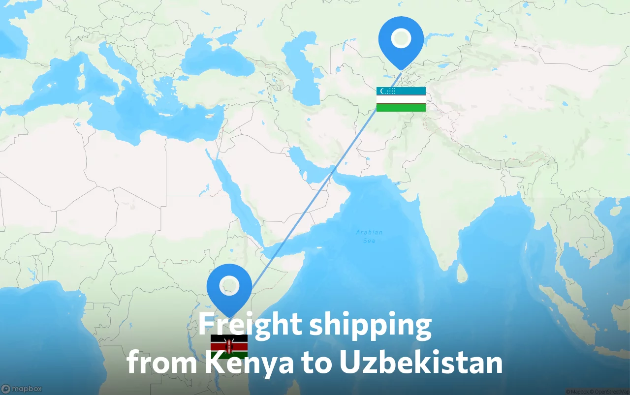 Shipping route from Kenya to Uzbekistan