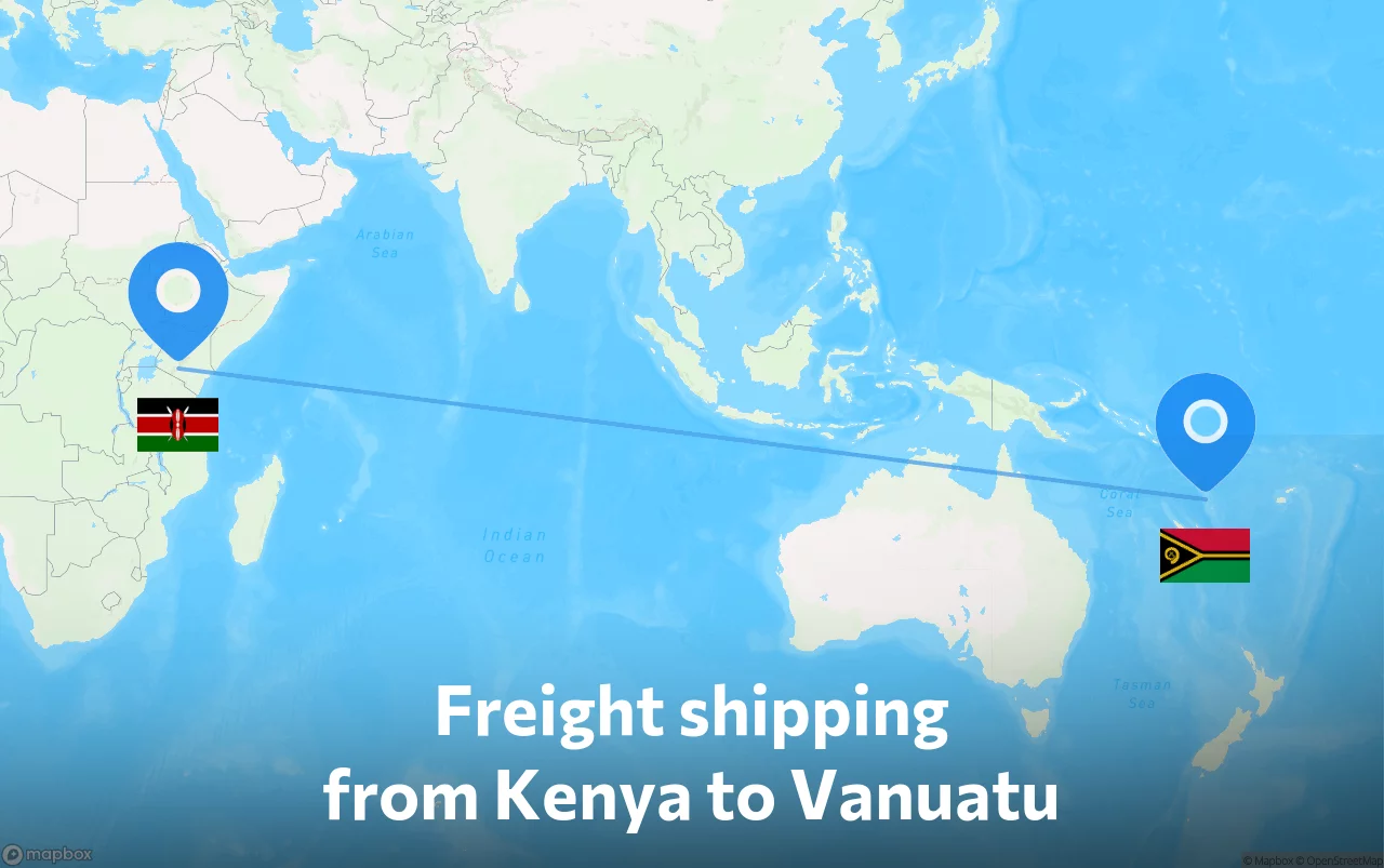 Shipping route from Kenya to Vanuatu