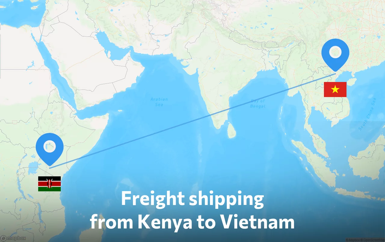 Shipping route from Kenya to Vietnam