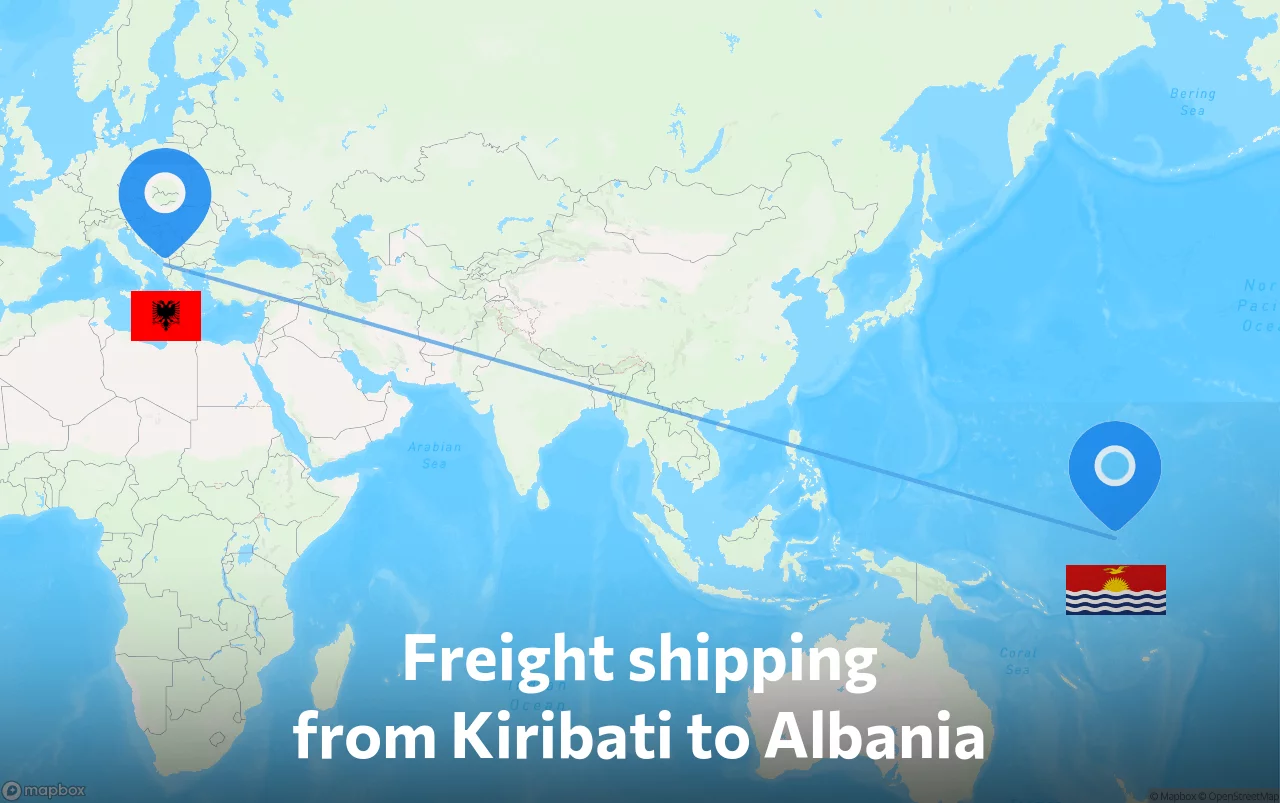 Shipping route from Kiribati to Albania