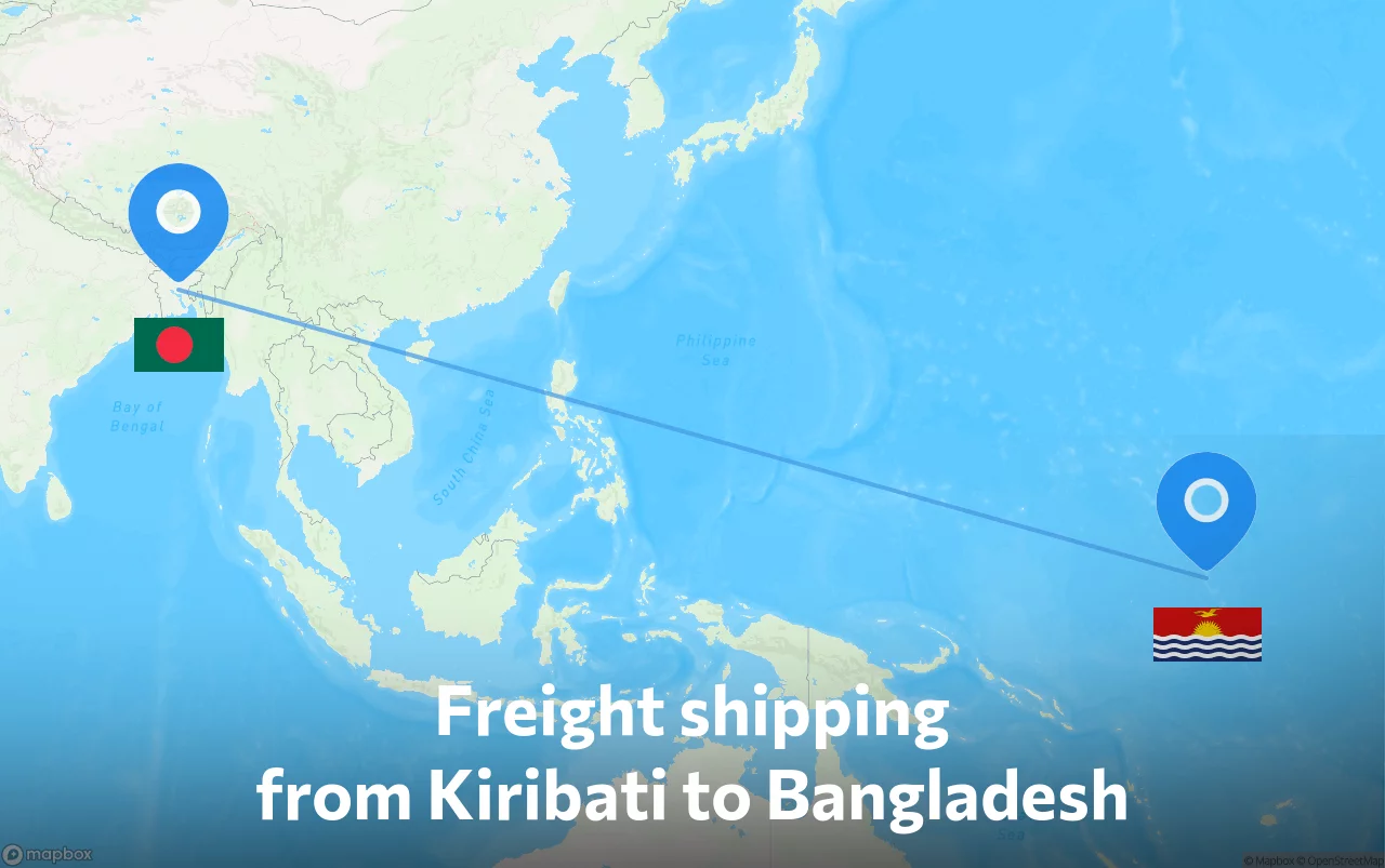 Shipping route from Kiribati to Bangladesh