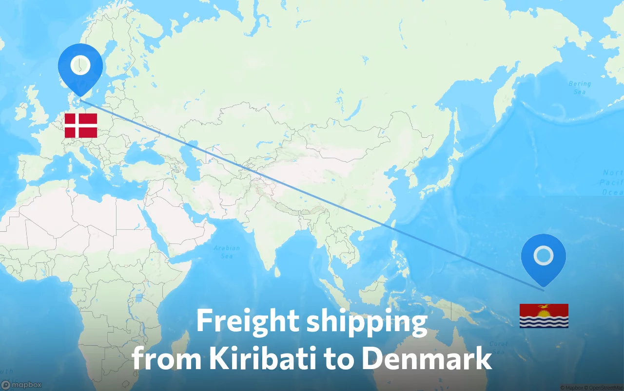 Shipping route from Kiribati to Denmark
