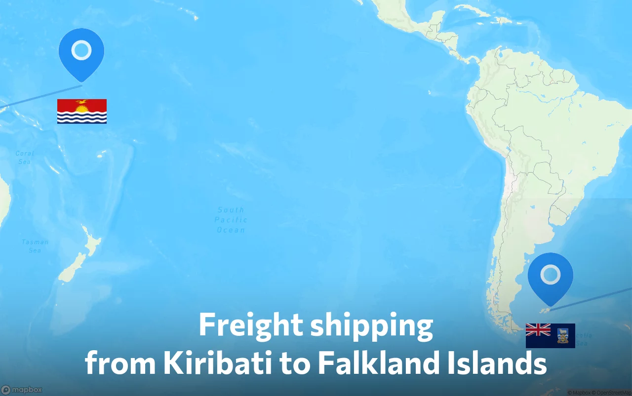 Shipping route from Kiribati to Falkland Islands