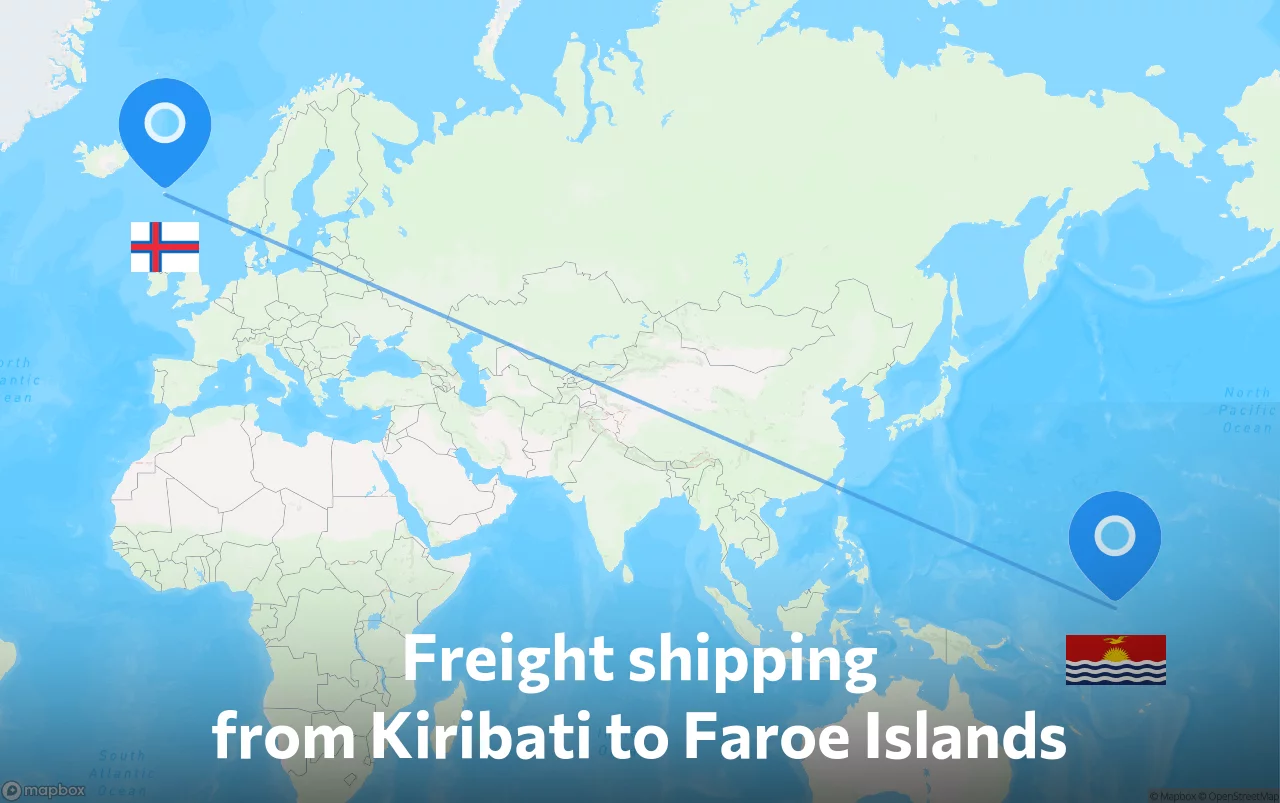 Shipping route from Kiribati to Faroe Islands