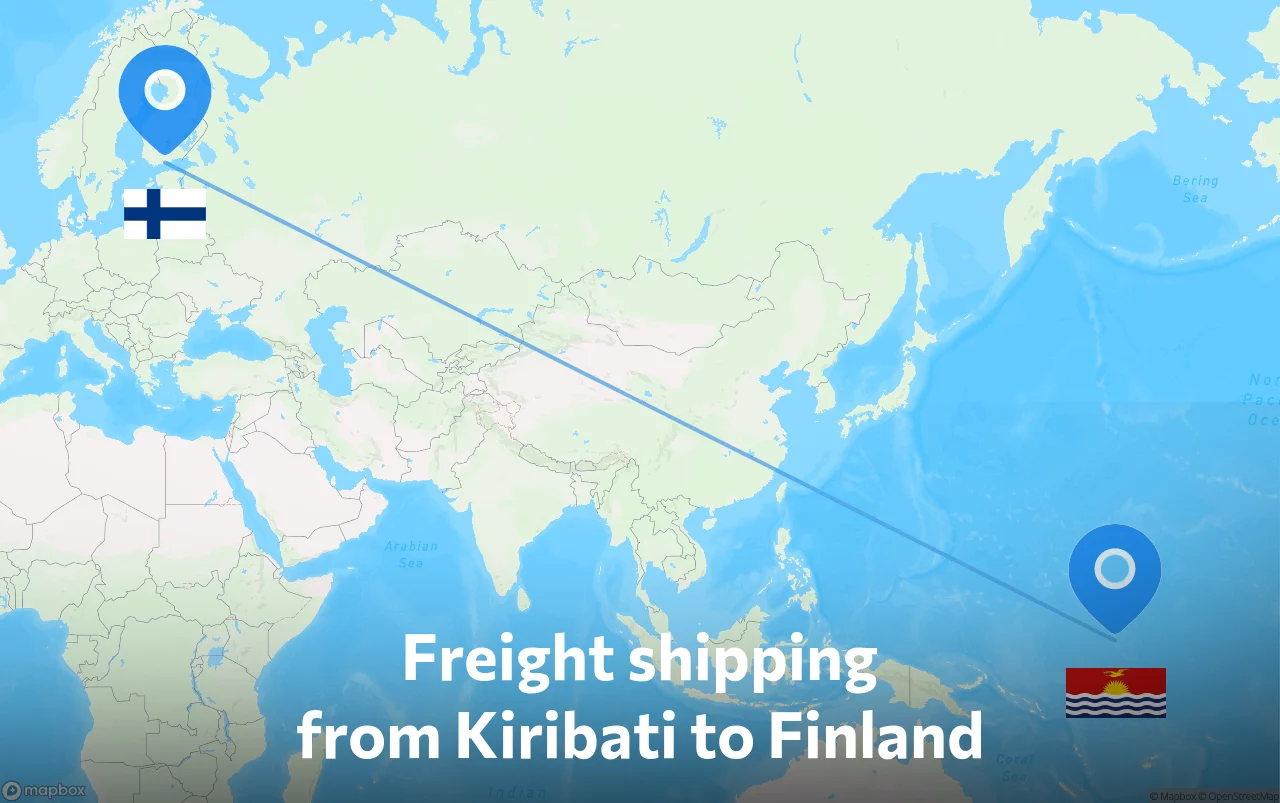 Shipping route from Kiribati to Finland
