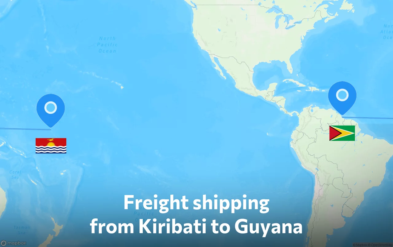 Shipping route from Kiribati to Guyana