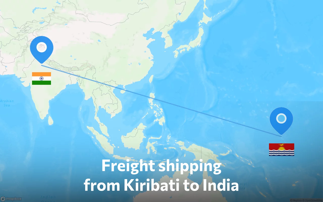 Shipping route from Kiribati to India