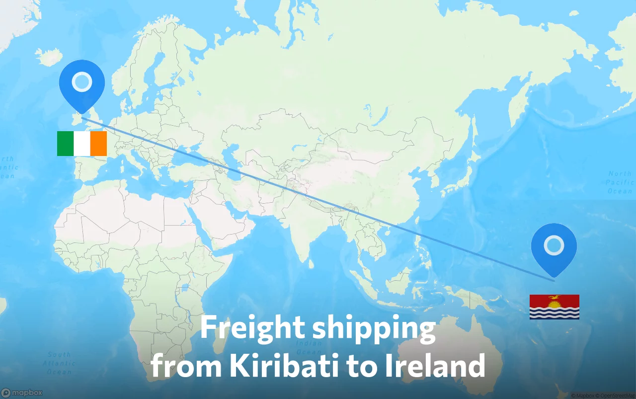 Shipping route from Kiribati to Ireland
