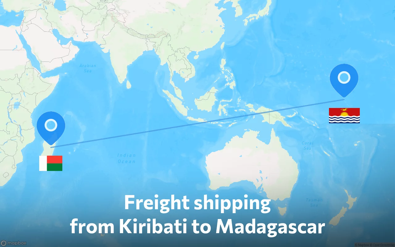 Shipping route from Kiribati to Madagascar
