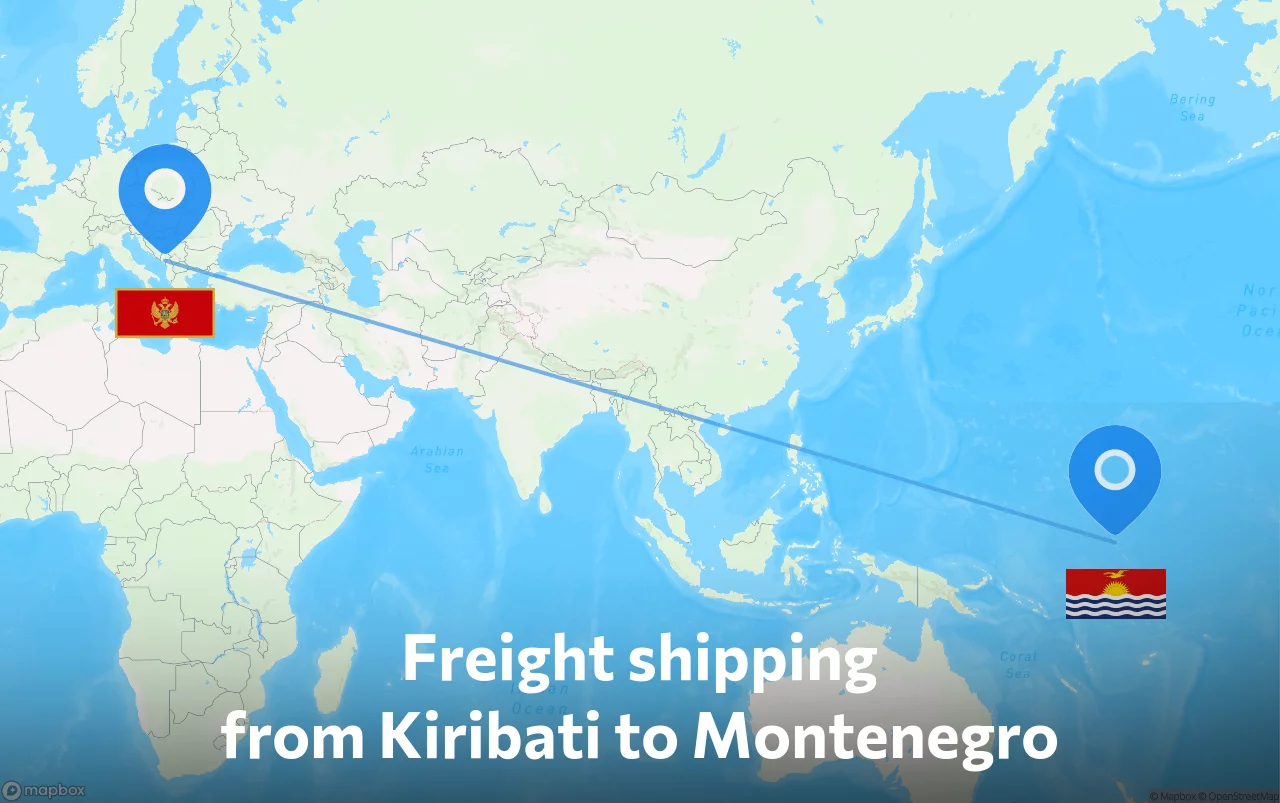 Shipping route from Kiribati to Montenegro