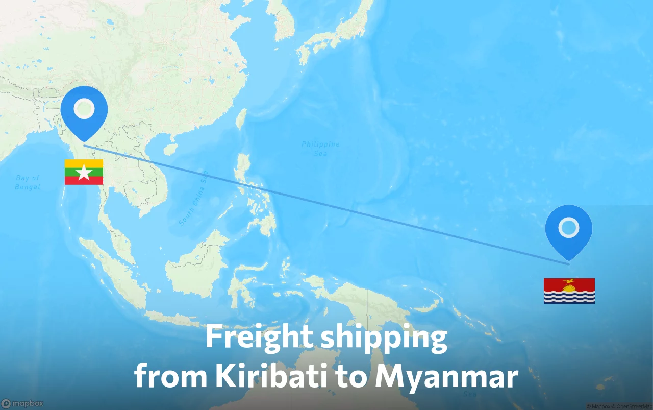 Shipping route from Kiribati to Myanmar